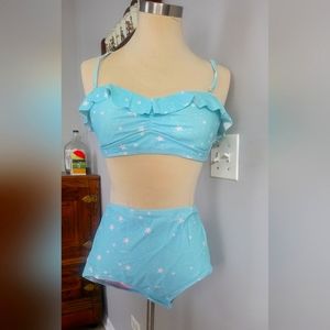 Wildfox 2 piece high waisted swim suit  light blue white stars